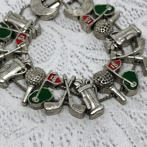 Vintage golf theme slider charm bracelet statement - Picture 3 of 5